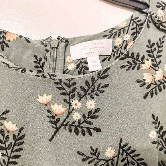 LC Lauren Conrad floral green midi maternity dress - Picture 3 of 4